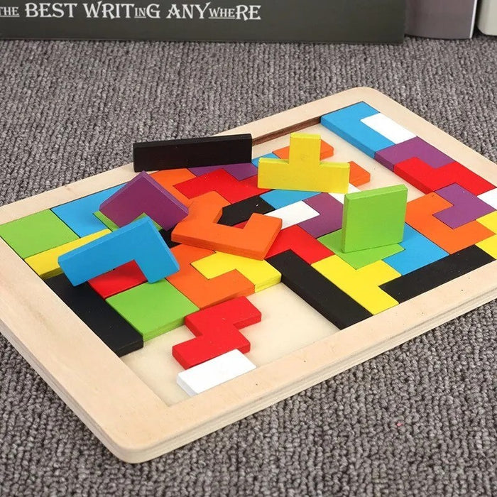 Colorful Wooden Tetris Puzzle Game