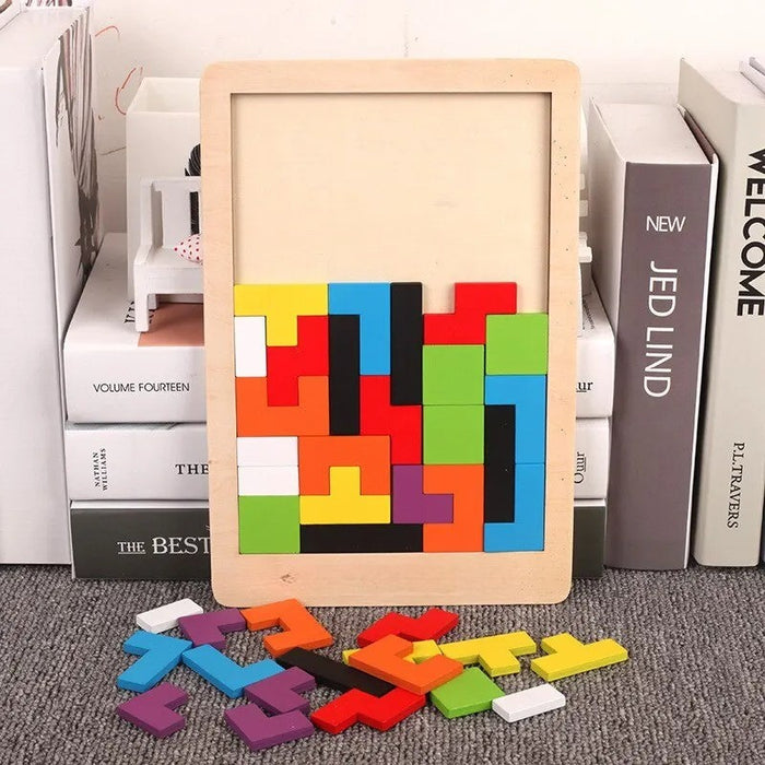 Colorful Wooden Tetris Puzzle Game