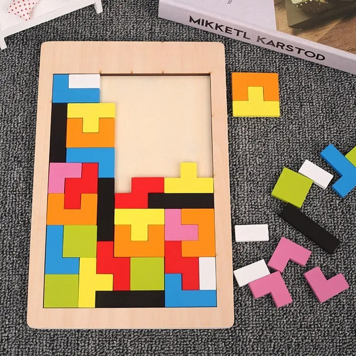 Colorful Wooden Tetris Puzzle Game