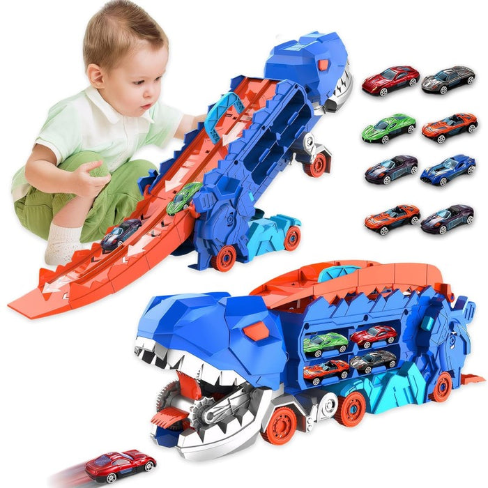 Dinosaur Shaped Transporter Truck With Race Track And Cars