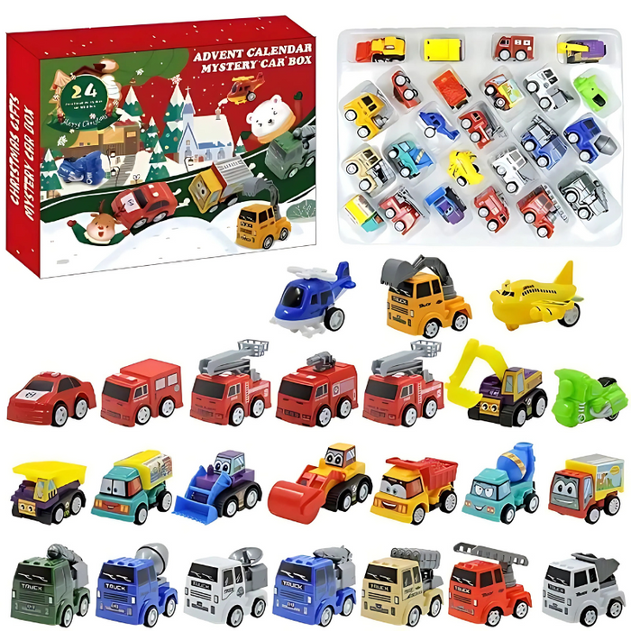 24 Piece Christmas Holiday Countdown Calendar Vehicle Themed Set