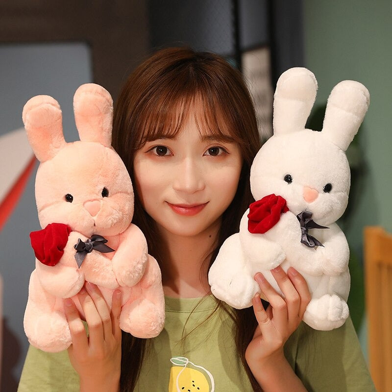 The Rabbit With Rose Plush Pillow